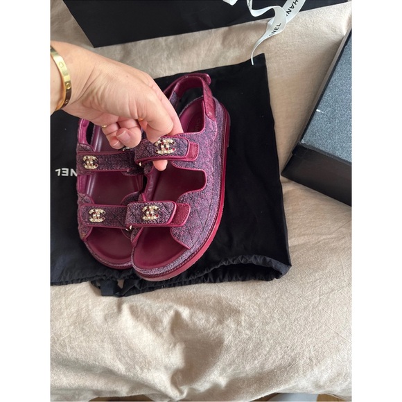 CHANEL Dad Burgundy Double-Strap Sandals - Picture 4 of 6